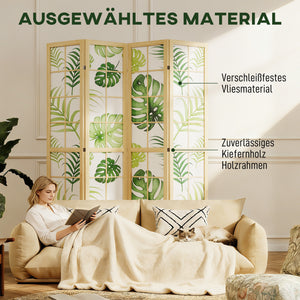 Raumteiler Boho faltbar mit tropischem Motiv und Holzrahmen