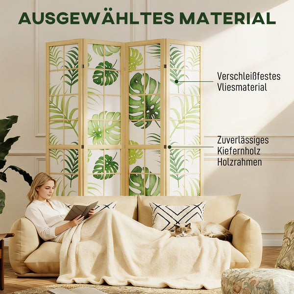 Raumteiler Boho faltbar mit tropischem Motiv und Holzrahmen