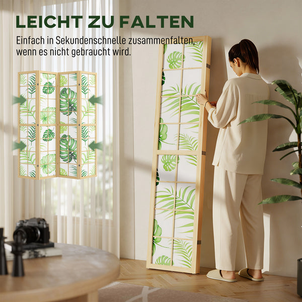 Raumteiler Boho faltbar mit tropischem Motiv und Holzrahmen