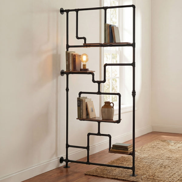 Raumteiler mit Regal Wohnregal Industrial Metall 203x100x20cm braun