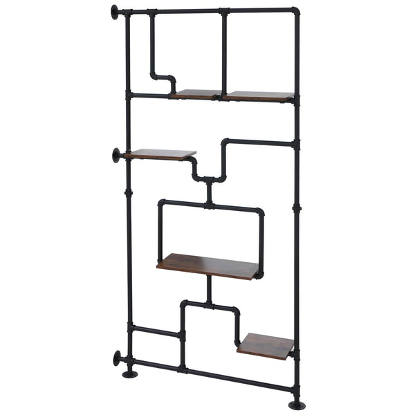Raumteiler mit Regal Wohnregal Industrial Metall 203x100x20cm dunkelbraun