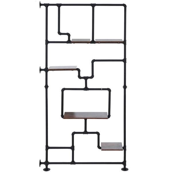 Raumteiler mit Regal Wohnregal Industrial Metall 203x100x20cm dunkelbraun