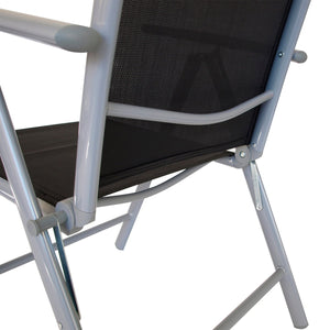 Klappstühle RAVENNA im 2er-Set – Aluminium silbergrau mit schwarzem Kunstgewebe
