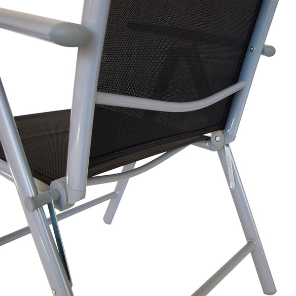 Klappstühle RAVENNA im 2er-Set – Aluminium silbergrau mit schwarzem Kunstgewebe