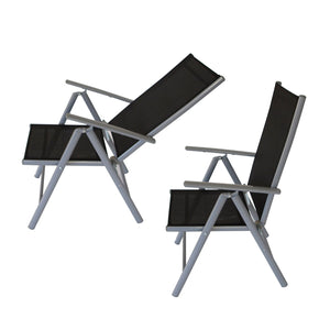 Klappstühle RAVENNA im 2er-Set – Aluminium silbergrau mit schwarzem Kunstgewebe