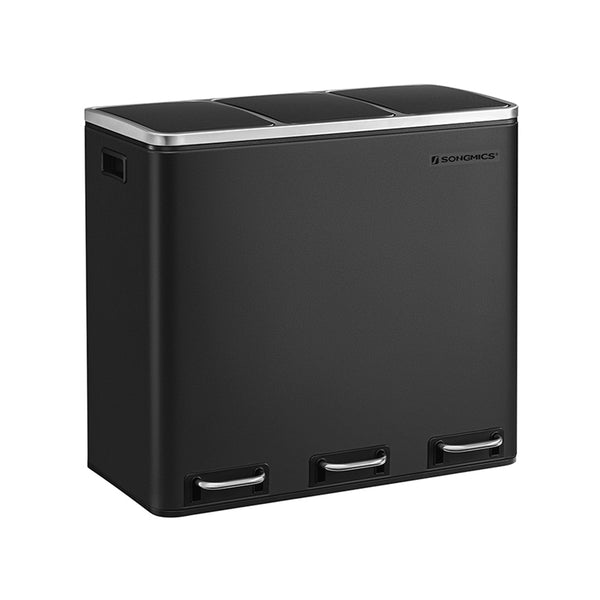Poubelle de recyclage, poubelle 3 x 18 L, noire