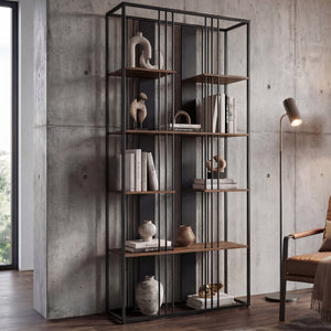 Regal Bücherschrank Hochschrank Industrial 180x80x31cm schwarz dunkelbraun