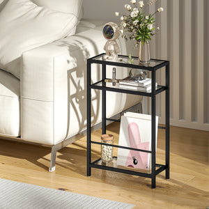 Regal schmal mit Glasböden und Stahlgestell 3-stufig schwarz