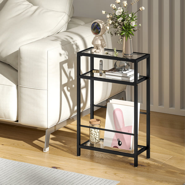 Regal schmal mit Glasböden und Stahlgestell 3-stufig schwarz