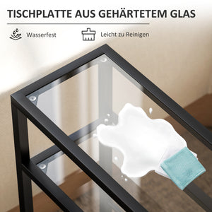 Regal schmal mit Glasböden und Stahlgestell 3-stufig schwarz