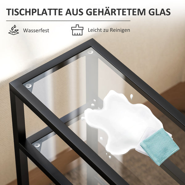 Regal schmal mit Glasböden und Stahlgestell 3-stufig schwarz