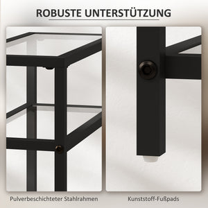 Regal schmal mit Glasböden und Stahlgestell 3-stufig schwarz