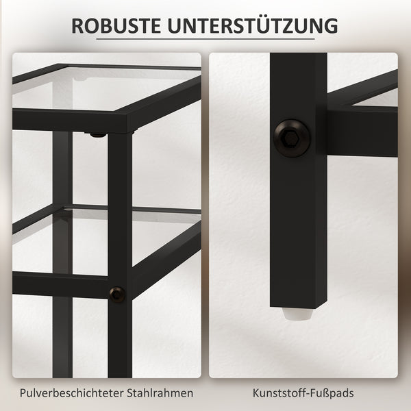 Regal schmal mit Glasböden und Stahlgestell 3-stufig schwarz