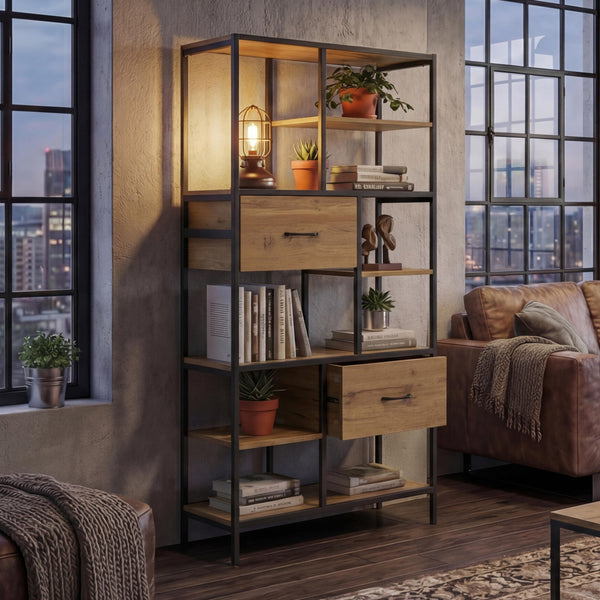 Regal Regalschrank Bücherregal Schubladen Industrial 150x81x33cm braun