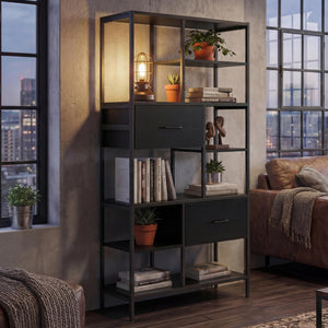 Regal Regalschrank Bücherregal Schubladen Industrial 150x81x33cm schwarz
