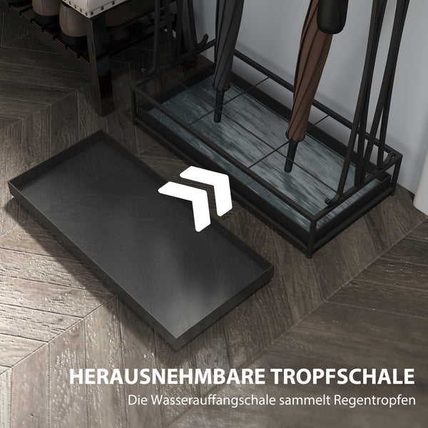 Regenschirmständer mit Tropfschale und Haken aus Stahl schwarz