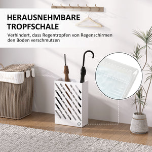 Regenschirmständer mit Tropfschale und Haken aus Stahl weiss