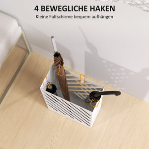 Regenschirmständer mit Tropfschale und Haken aus Stahl weiss
