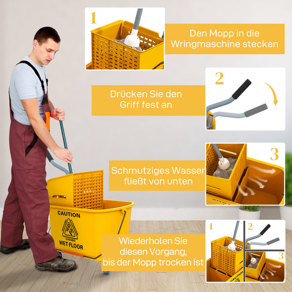 Reinigungswagen mit Mopp und Presse für professionelle Reinigung 20L