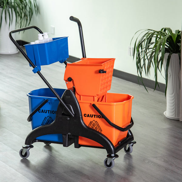 Reinigungswagen rollbar mit Eimer 26L und Wringaufsatz für Wischmopp