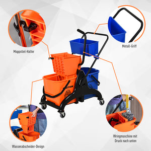 Reinigungswagen rollbar mit Eimer 26L und Wringaufsatz für Wischmopp