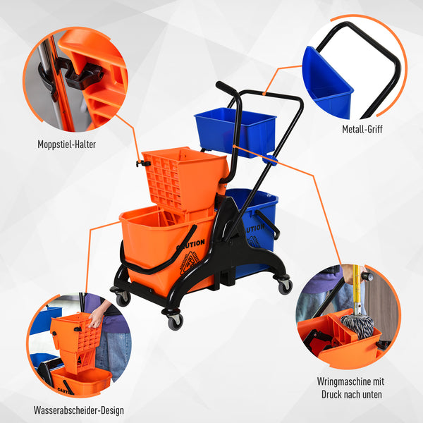 Reinigungswagen rollbar mit Eimer 26L und Wringaufsatz für Wischmopp