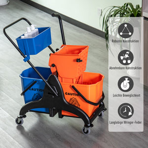 Reinigungswagen rollbar mit Eimer 26L und Wringaufsatz für Wischmopp