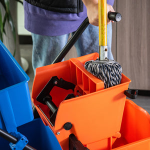 Reinigungswagen rollbar mit Eimer 26L und Wringaufsatz für Wischmopp