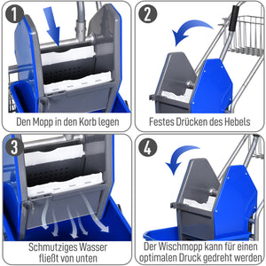 Reinigungswagen rollbar mit Griff aus Kunststoff für Bodenreinigung