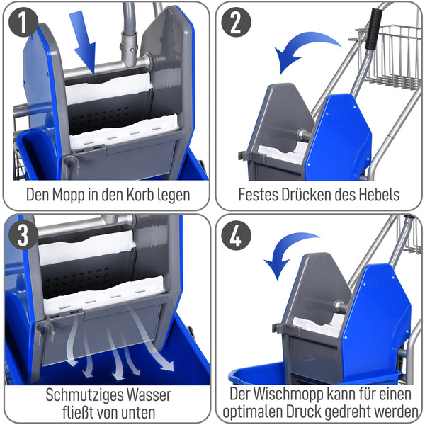Reinigungswagen rollbar mit Griff aus Kunststoff für Bodenreinigung