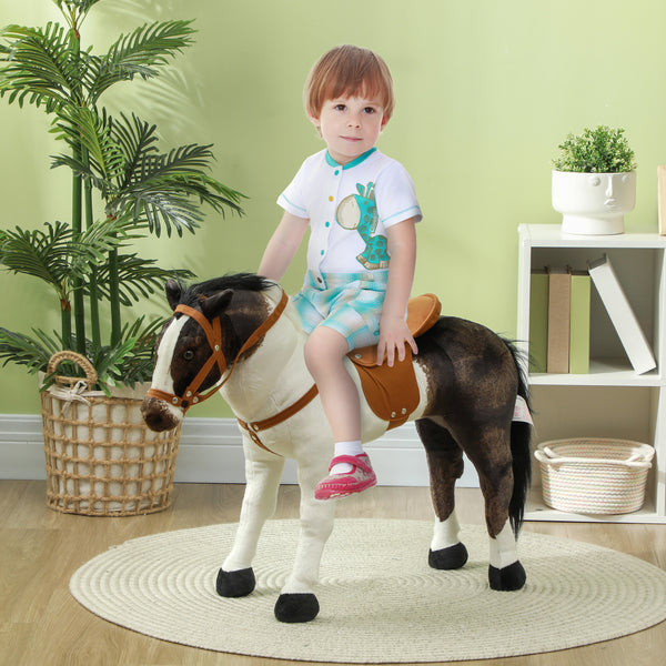 Reitpferd Kinderspielzeug mit Sound Sattel & Zaumzeug 3-8 Jahre Braun-Cremeweiss
