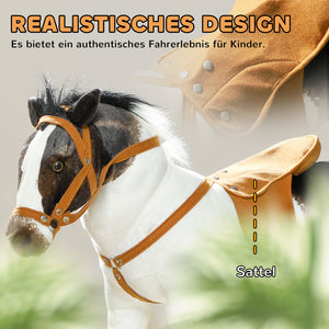 Reitpferd Kinderspielzeug mit Sound Sattel & Zaumzeug 3-8 Jahre Braun-Cremeweiss