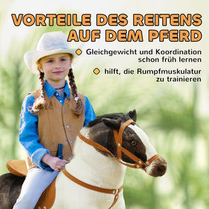 Reitpferd Kinderspielzeug mit Sound Sattel & Zaumzeug 3-8 Jahre Braun-Cremeweiss
