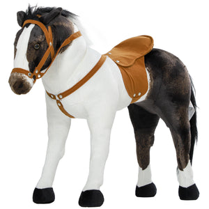 Reitpferd Kinderspielzeug mit Sound Sattel & Zaumzeug 3-8 Jahre Braun-Cremeweiss