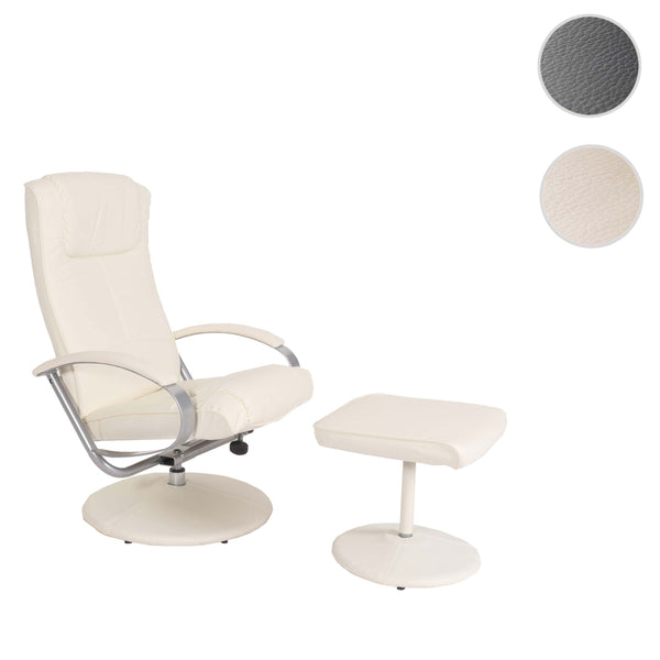 Relaxliege Relaxsessel Fernsehsessel mit Hocker creme-weiss