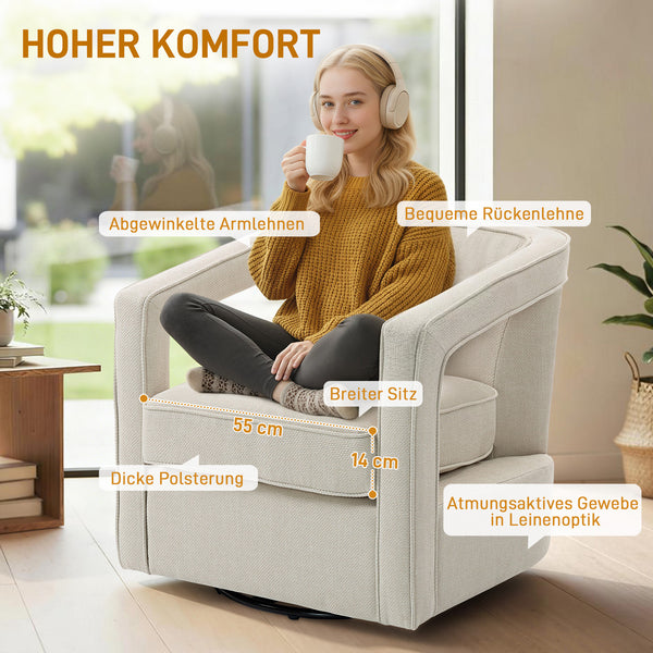 Relaxsessel drehbar mit Armlehnen für Wohnzimmer beige