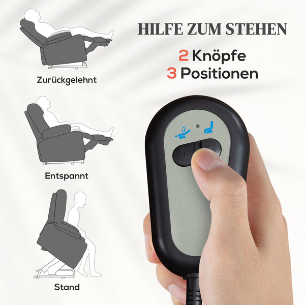 Relaxsessel mit Aufstehhilfe und Liegefunktion bis 200kg dunkelgrau