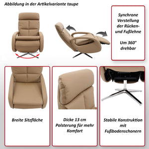 Relaxsessel Design Fernsehsessel TV-Sessel Liegesessel drehbar Voll-Leder taupe