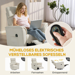 Relaxsessel elektrisch mit Liegefunktion verstellbar cremeweiss