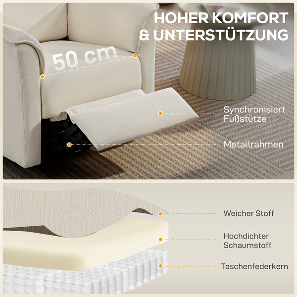Relaxsessel elektrisch mit Liegefunktion verstellbar cremeweiss