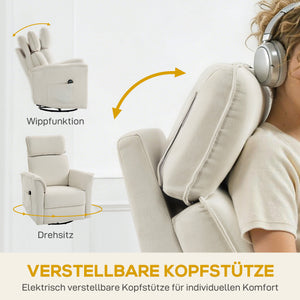 Relaxsessel elektrisch mit Liegefunktion verstellbar cremeweiss