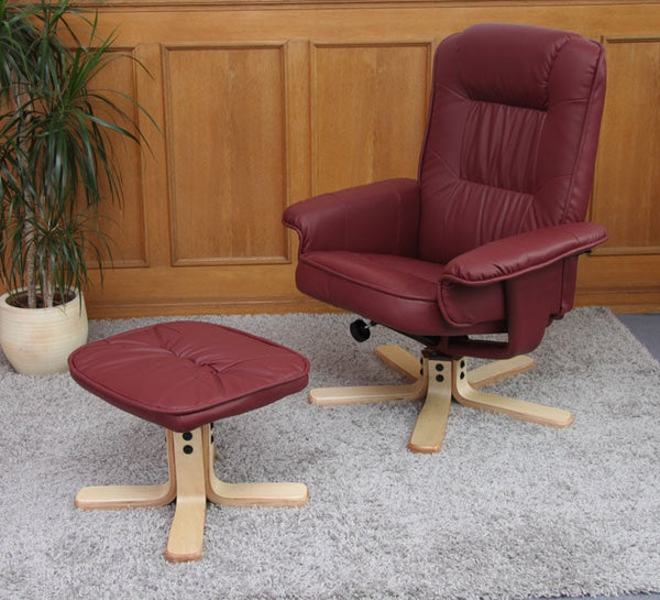 Relaxsessel Fernsehsessel TV-Sessel mit Hocker Ottomane Kunstleder bordeaux