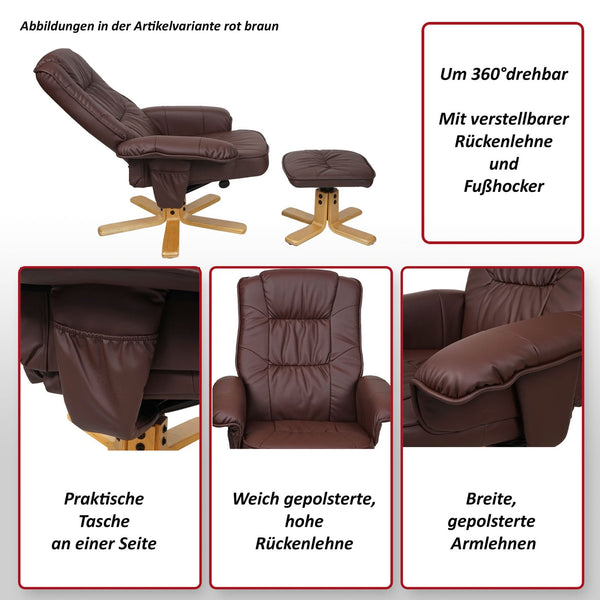 Relaxsessel Fernsehsessel TV-Sessel mit Hocker Ottomane Kunstleder bordeaux