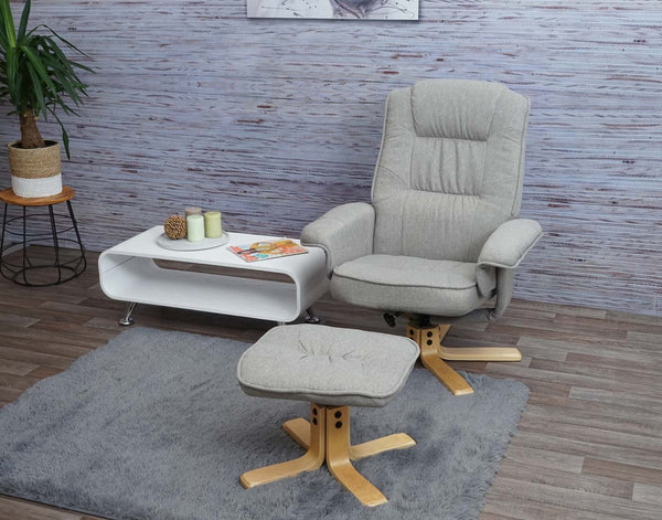 Relaxsessel Fernsehsessel TV-Sessel mit Hocker Stoff hellgrau