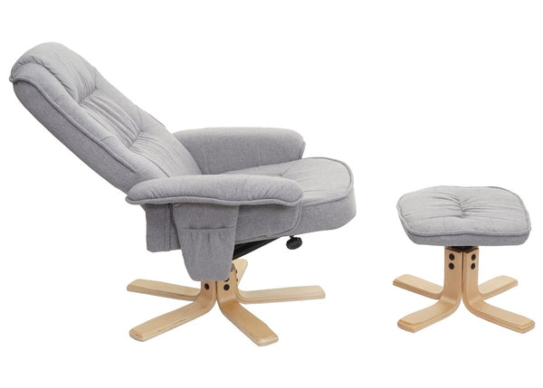Relaxsessel Fernsehsessel TV-Sessel mit Hocker Stoff hellgrau