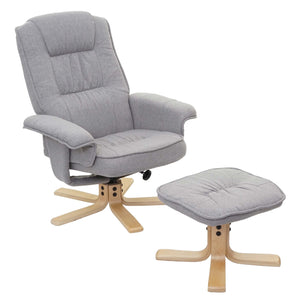 Relaxsessel Fernsehsessel TV-Sessel mit Hocker Stoff hellgrau