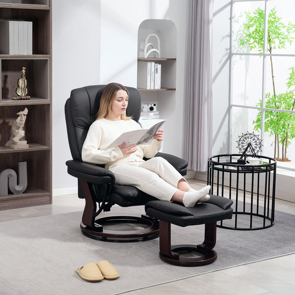 Relaxsessel verstellbar mit Fusshocker Kunstleder schwarz