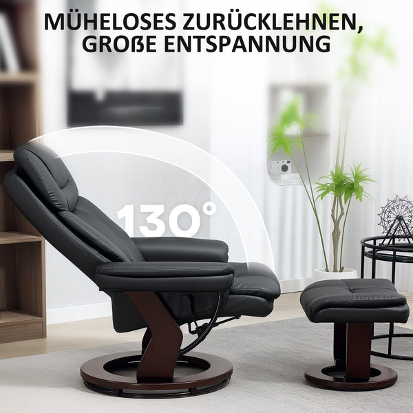 Relaxsessel verstellbar mit Fusshocker Kunstleder schwarz