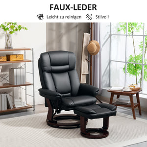 Relaxsessel verstellbar mit Fusshocker Kunstleder schwarz