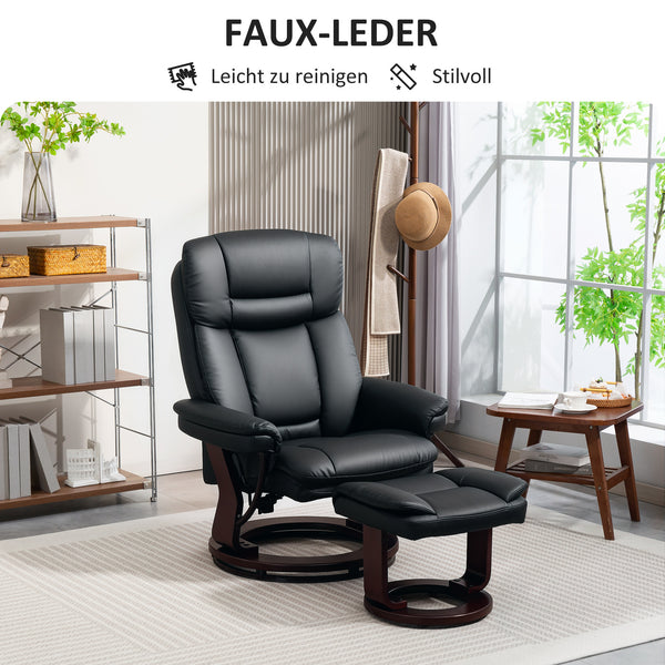 Relaxsessel verstellbar mit Fusshocker Kunstleder schwarz